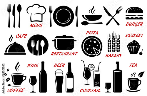 set of restaurant, cafe icons silhouettes