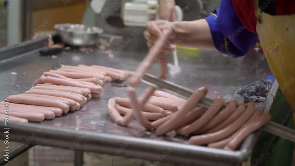 Industrial Sausages Production Process At Meat And Sausage Making Plant ...