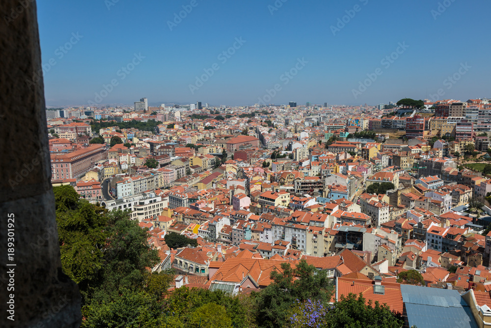 Aerial view of Lisbon from Sao Jorge Castle: Typical and Colorful Portuguese Houses