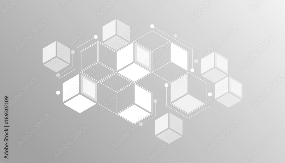 Geometrical abstraction, geometric hexagonal elements on a gray background Geometrical abstraction, geometric hexagonal elements on a gray background