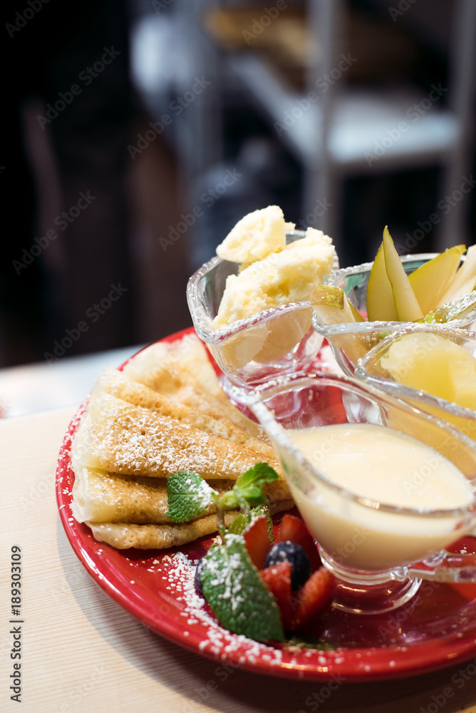 Chef s specialty presented in restaurant on served table Chef s specialty presented in restaurant on served table