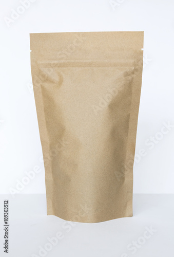 Recycle brow paper tea bag on white background, packaging design concept