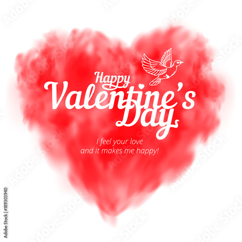 Vector red heart consisting of fog or smoke with lettering to Happy Valentine's Day isolated on white background. Perfect to use for print layouts, web banners design and other creative projects