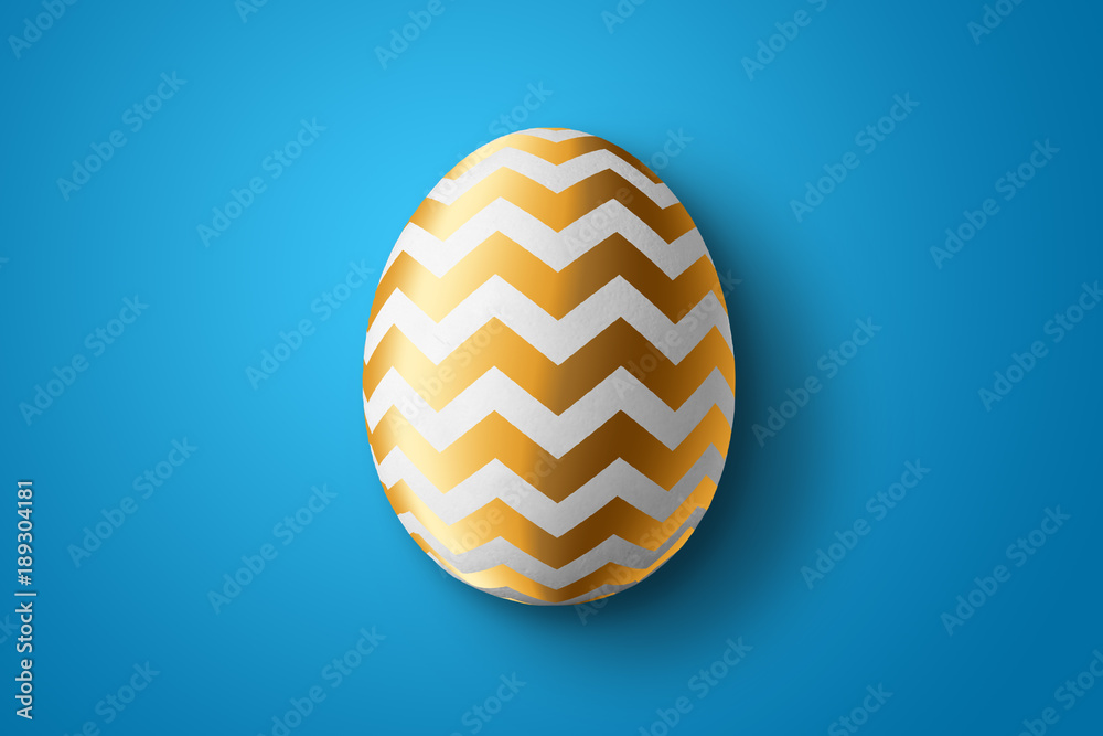 Happy Easter, painted Easter egg on a blue background. White gold pattern.