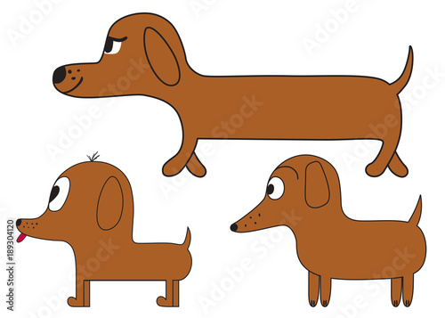 cartoon cute dachshund dogs on white background