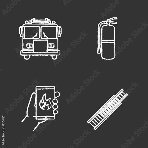 Firefighting chalk icons set