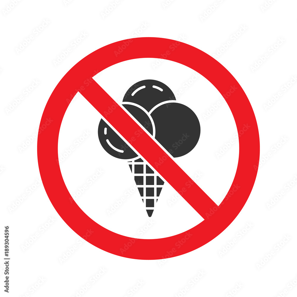 Forbidden sign with ice cream glyph icon Forbidden sign with ice cream glyph icon