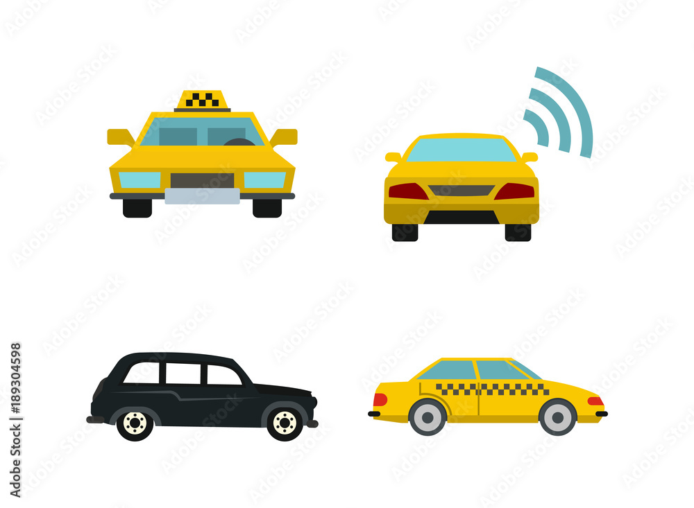 Taxi car icon set, flat style