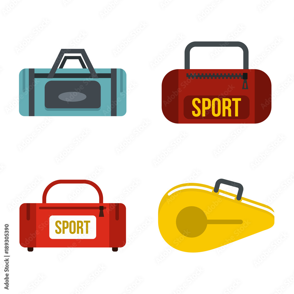 Fototapeta premium Sport bag icon set, flat style