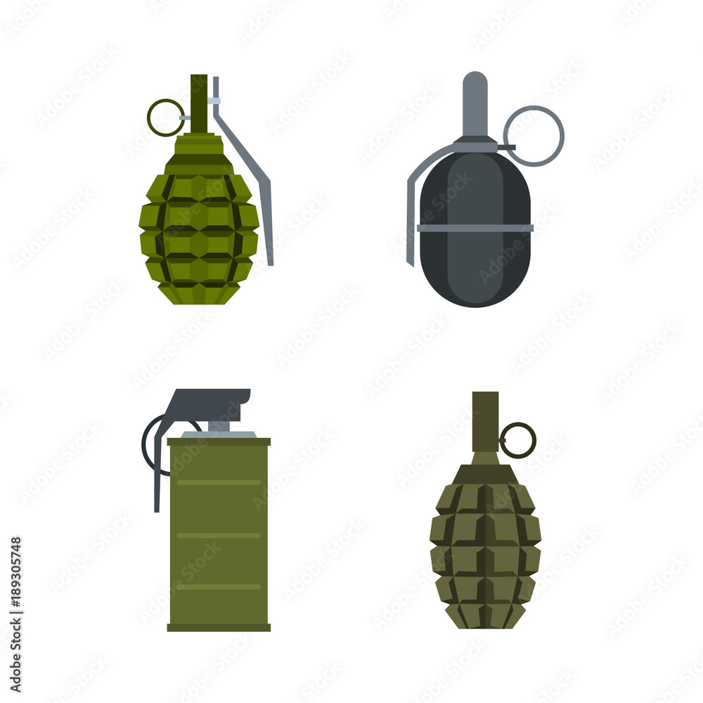 Fototapeta premium Grenade icon set, flat style