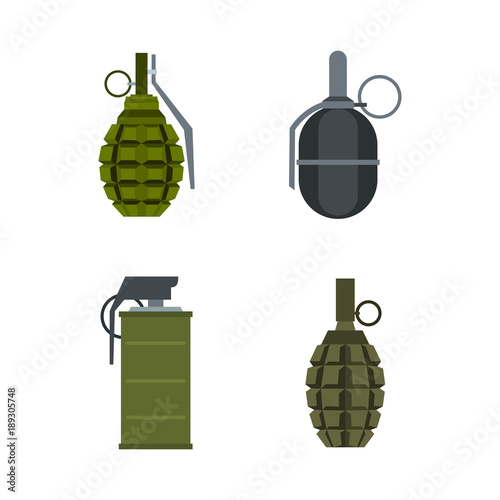 Grenade icon set, flat style
