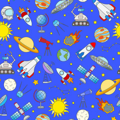 Crédence de cuisine Cosmos patrons Icônes spatiales fond bleu cosmique  © Zagory