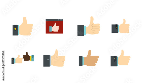 Thumb up icon set, flat style photo