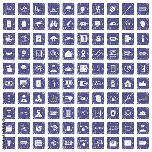 100 security icons set grunge sapphire