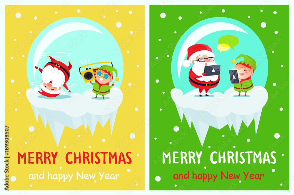 Fototapeta premium Merry Christmas and Happy New Year Greeting Cards