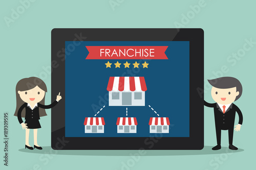 Business concept, Businessman and business woman with franchise business concept. Vector illustration.