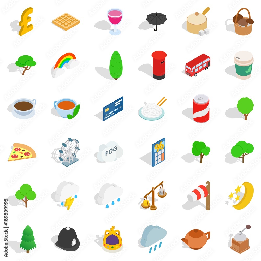 UK icons set, isometric style UK icons set, isometric style