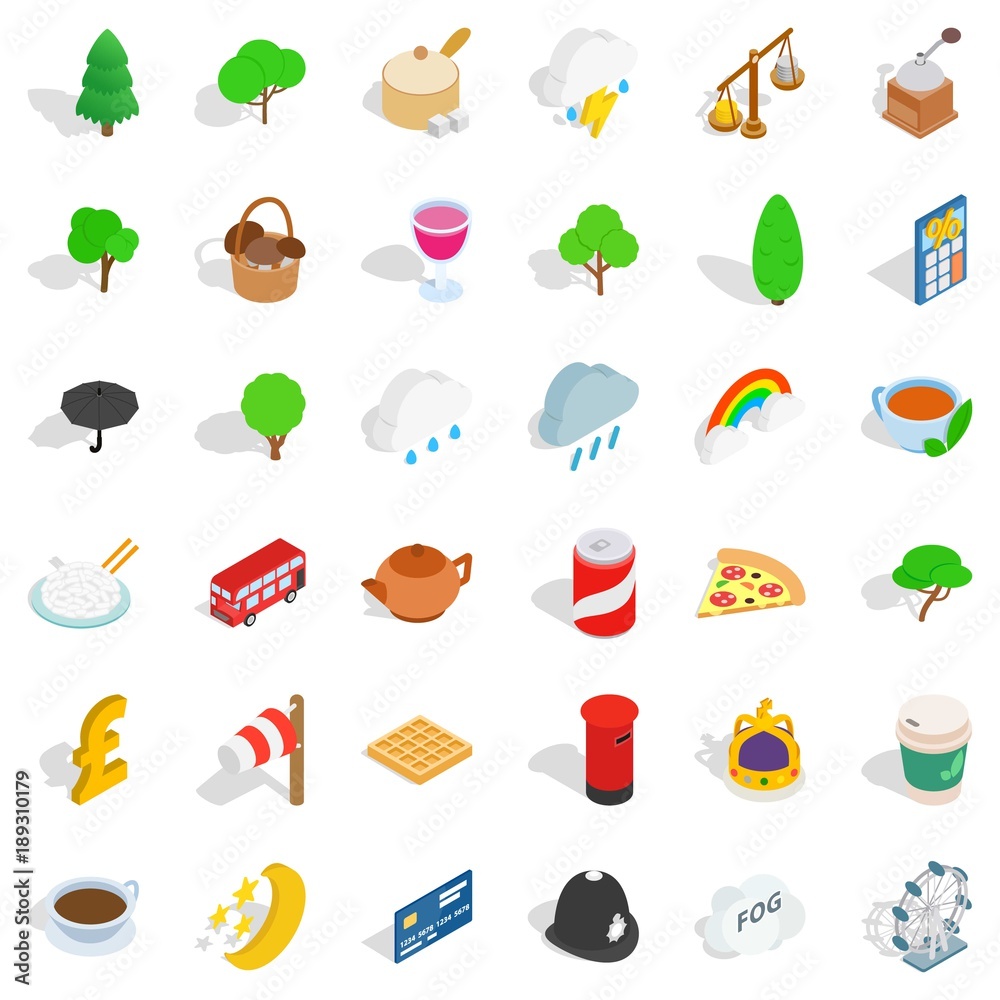 Blighty icons set, isometric style Blighty icons set, isometric style