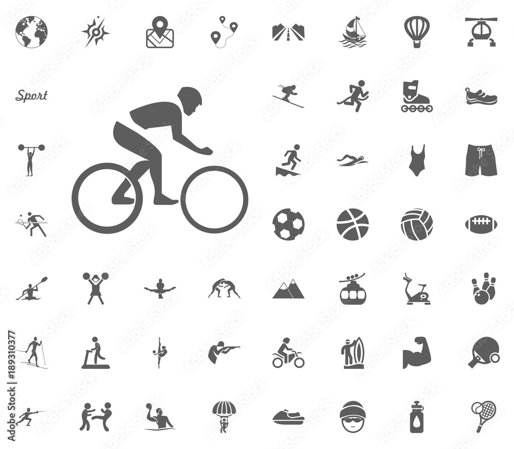 Cycling icon. Sport illustration vector set icons. Set of 48 sport icons.
