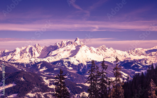 Austrian alps panorama. Mountains landscape nature background.