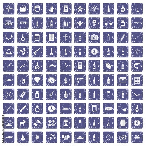 100 smuggling goods icons set grunge sapphire