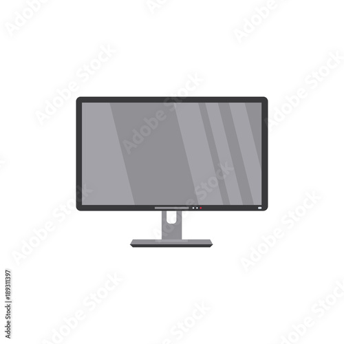 Modern LCD, widescreen, TV set, television, HDTV, household appliance, flat style vector illustration isolated on white background. Flat style front view picture of black LCD television, TV set