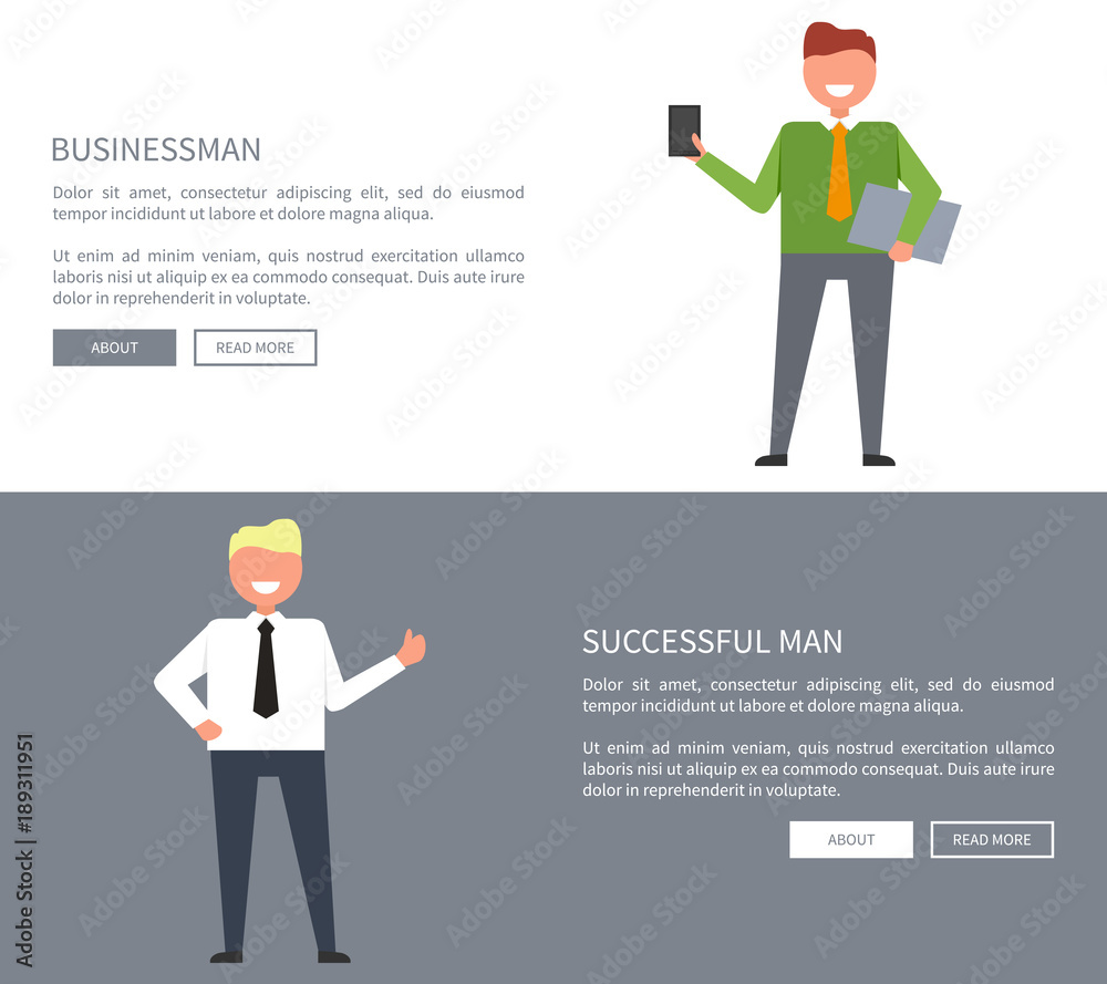 Successful Businessman Set of Icons for Web Page