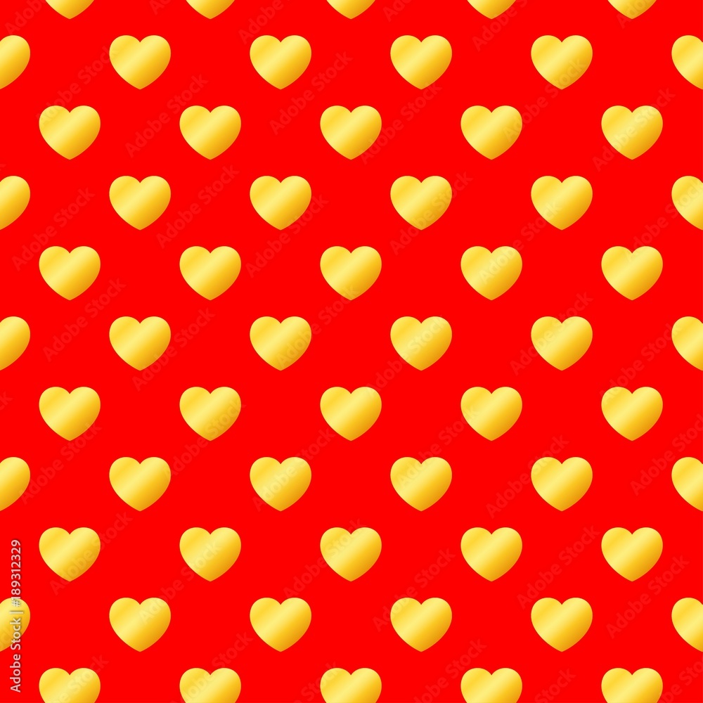 Vector gold heart shape pattern seamless brick repeat type on red background Vector gold heart shape pattern seamless brick repeat type on red background