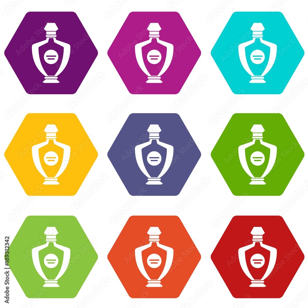 Perfume icon set color hexahedron Perfume icon set color hexahedron