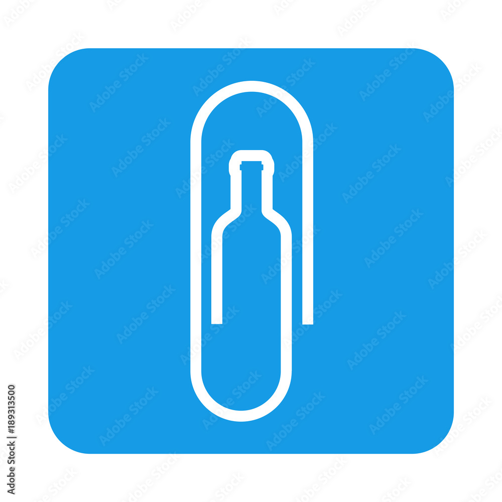 Icono plano clip con silueta botella vino en cuadrado azul