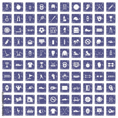 100 sport equipment icons set grunge sapphire