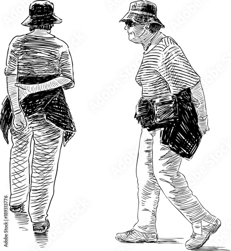 sketch of the seniors women on a walk