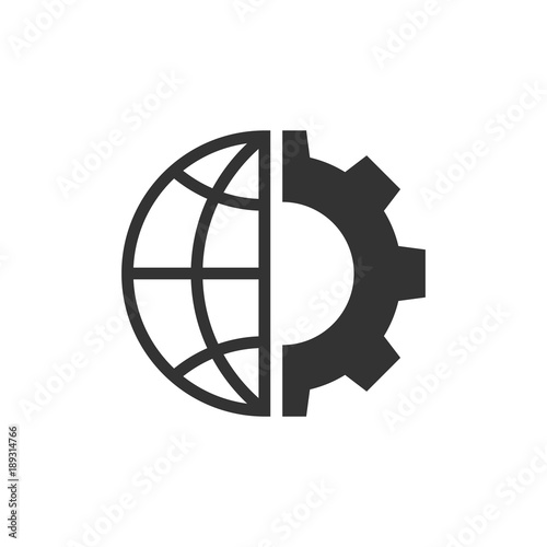Globe and gear black icon