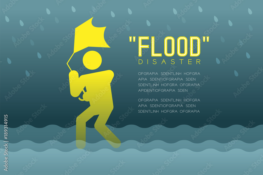Flood Disaster of man icons pictogram with broken umbrella design ...