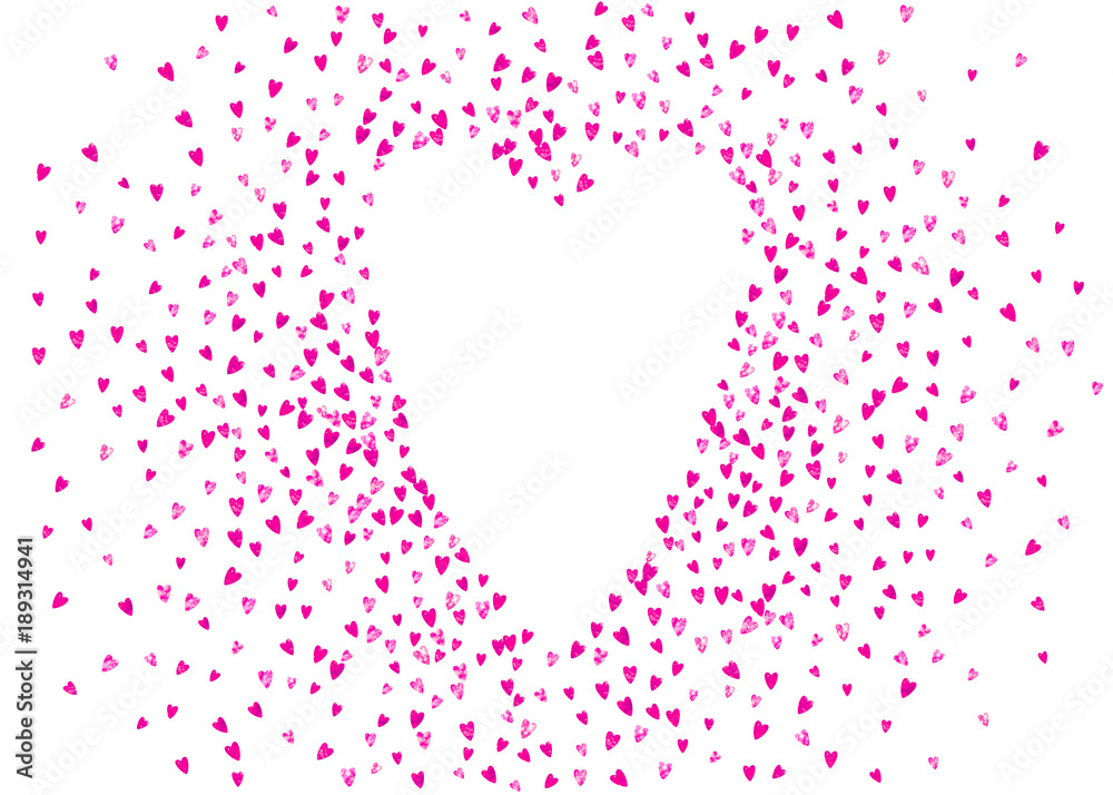 Grunge heart background for Valentines day with red glitter. February 14th day. Vector confetti for grunge heart background. Hand drawn texture. Love theme for party invite, retail offer and ad.
