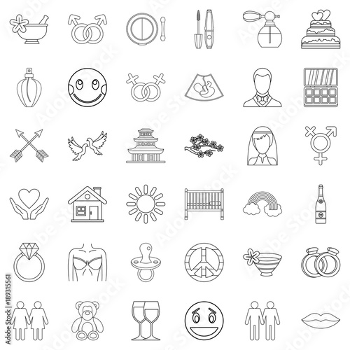 Love affair icons set  outline style