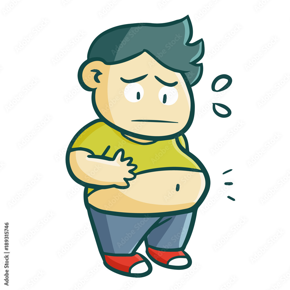 Funny and cute fat man looking at his belly - vector. Stock Vector | Adobe  Stock