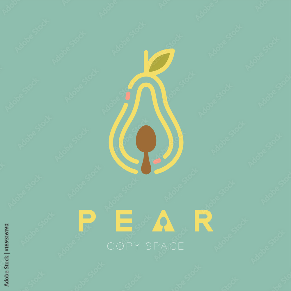 Pear fruit with spoon logo icon outline stroke set design illustration isolated on green background with Pear text and copy space, vector eps10 Pear fruit with spoon logo icon outline stroke set design illustration isolated on green background with Pear text and copy space, vector eps10