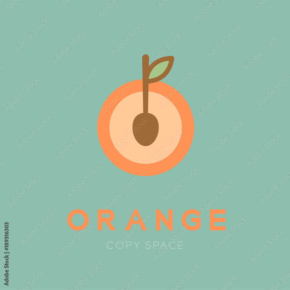 Plakat Orange fruit with spoon logo icon set design illustration isolated on green background with Orange text and copy space, vector eps10
