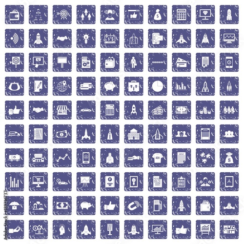 100 startup icons set grunge sapphire