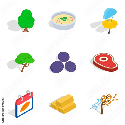Olericulture icons set, isometric style