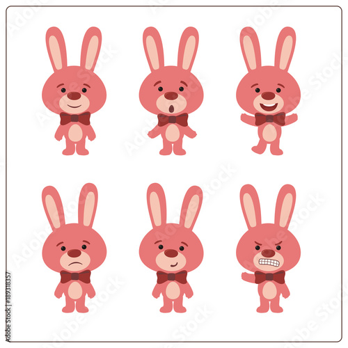 Set funny bunny rabbit in cartoon style. Collection isolated bunny rabbits on white background.