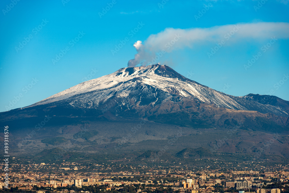 Mount Etna Volcano and Catania - Sicily Italy - obrazy, fototapety, plakaty 