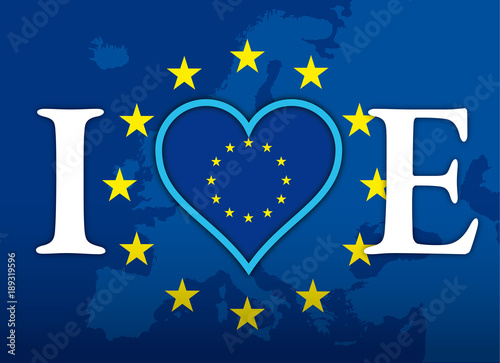 I love Europe, flag, symbols and heart