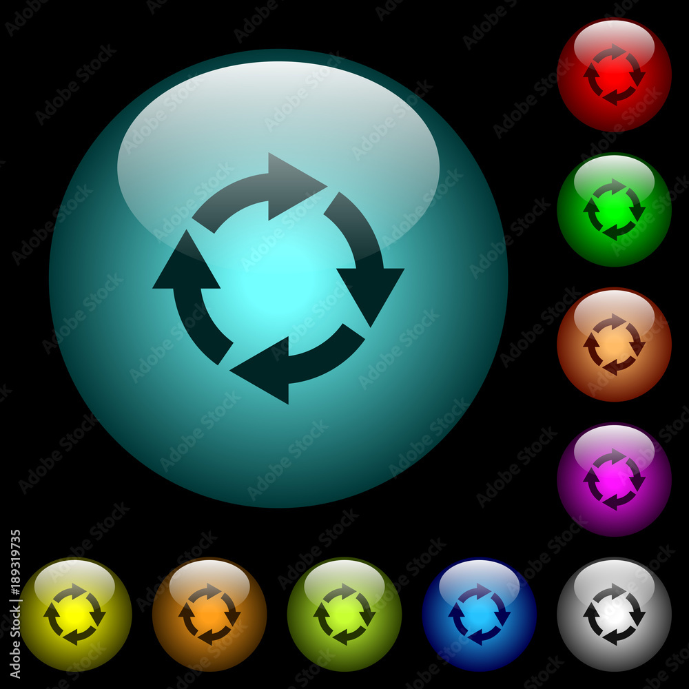 Obraz premium Rotate right icons in color illuminated glass buttons