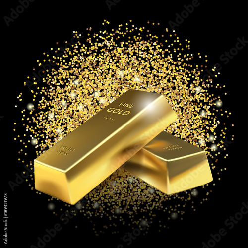 Illustration Gold bars on glitter dust background. Vector EPS10.
