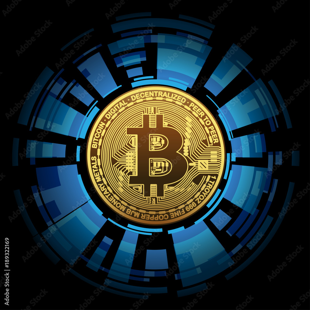 One Golden Bitcoin on abstract background. Concept cryptocurrency in financial world. Banking business. Vector illustration One Golden Bitcoin on abstract background. Concept cryptocurrency in financial world. Banking business. Vector illustration