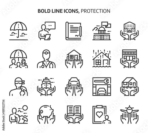 Protection, bold line icons.