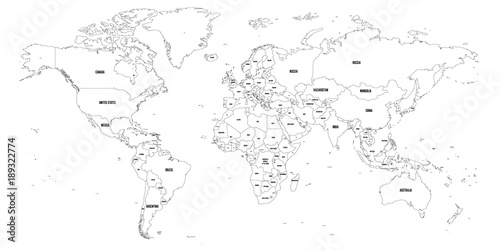 Black outline map of World. Simple vector illustration.