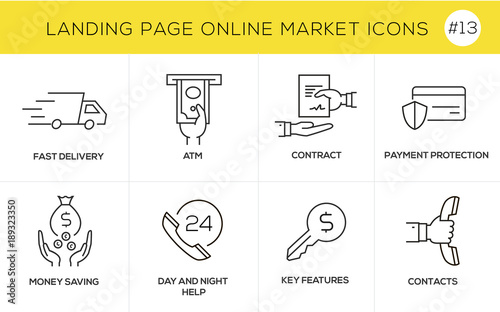 Flat line design concept icons for online shopping, website banner and landing page